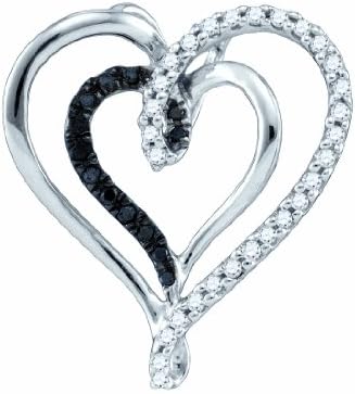10K White Gold Round Black Diamond Heart Pendant .24 Cttw
