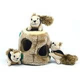 Outward Hound Kyjen  31001 Hide A Squirrel Plush Dog Toy Squeak Toy 4 Piece, Junior, Brown