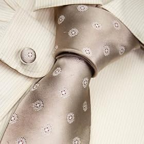 S2091 Designer Hand Made Brown Necktie Cufflinks Set Paisleys Ties Pattern for Men Jacquard Woven...