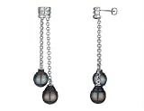 Black Tahitian 9-10mm South Sea Pearl Dangle Earrings with Diamonds in 14K White Gold
