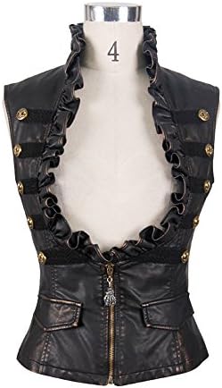 Steampunk Women Leather Vests Brush Color Thoracotomy Waistcoat (L)