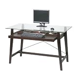 OSP Designs TRI2548G Expresso Finish SOLID WOOD Computer Workstation Desk With Floating Glass Top