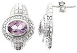 Sterling Silver Earrings With Bezeled Oval Amethyst And White Topaz Pave