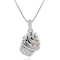 Sterling Silver Multi-Colored Diamond Cupcake Pendant, 18"