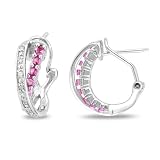 Sterling Silver 3/4 CT TGW Created Pink Sapphire 1/10 CT TDW Diamond Ear Pin Earrings (G-H, I3)