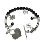 Image of An amazing Silver Bracelet set with onyx semi precious stones and heart shape silver t bar