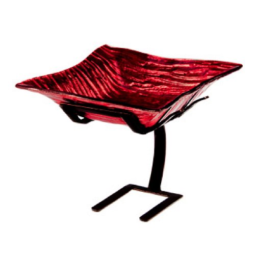 Bark Textured Glass Serving Bowl, Chip & Dip Dish or Potpourri Bowl ~ G143 Metallic Red Square Glass Serving Bowl Serve Ware w/ Metal Stand for Serving Chip & Dip Combos, Fruit or Displaying Potpourri On Sale