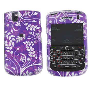 Premium Purple with White Flowers Design Snap-On Cover Hard Case Cell Phone Protector for Blackberry Tour 9630