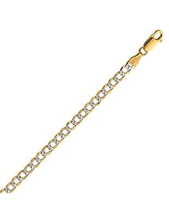 18" 4.0mm (1/6") Yellow Gold Plated Diamond Cut Pave Two Tone 925 Sterling Silver Curb Chain w/ Lobster Clasp