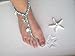 Blue Barefoot Sandals Beach Wedding Beaded Anklet with Starfish and Real Seashells - Set of 2