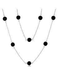 Sterling Silver Long Necklace with Round Black Onyx Stations
