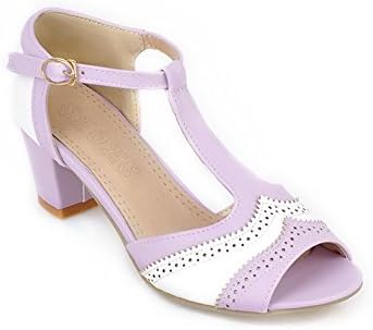 QueenFam Womens Open Peep Toe Kittten Heel Chunky Heels PU Soft Material Assorted Colors Sandals with Buckle, Purple. 43