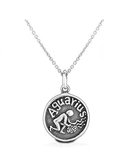 Bling Jewelry Aquarius Zodiac Sterling Silver Medallion Pendant Necklace 16in