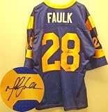 Marshall Faulk Autographed/Hand Signed t/b Blue Jersey