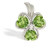 14K White Gold Genuine Heart Peridot and Diamond Irish Shamrock Pendant