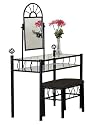 Black Metal Vanity with Glass Table & Bench Set Sunburst