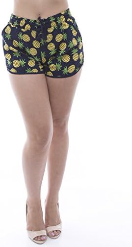 Emma's Mode Women's Printed Fashion Soft Shorts MEDIUM PINEAPPLE