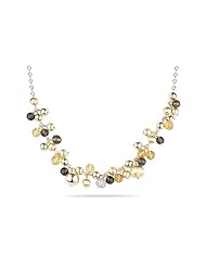 14K Yellow Gold Hand-Crafted Designer Beaded Necklace, Sparkling with Semi-Precious Citrine and Smokey-Topaz Stones and Enhanced with Pave Set Diamonds. ( GH-Color, SI-Clarity, c.t.t.w.0.60CT).