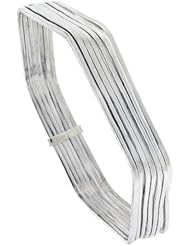 Sterling Silver Hexagon Shape Flat 7 Band Stackable slip on Semanario Bangle 5/16 inch wide, 7 ¼ inch