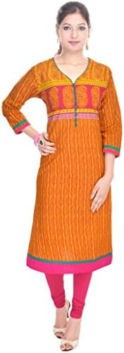 Shop Rajasthan Women's 3/4 Sleeve Printed V-Neck Tunic Top Cotton Kurti XX-Large Orange