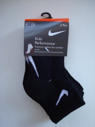 Nike Kids' Girls Performance 3 Pack Quarter Ankle Socks, Size Medium, 9C13C