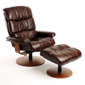 Mac Motion Chairs Swivel Recliner with Ottoman, Brick Bonded Leather with Walnut Wood Frame