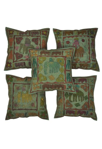 Imagen principal de Elephant Patch & Jogi bordado indio Algodón Cojín Tradicional Tamaño portada 16 x 16 pulgadas Juego de 5 piezas