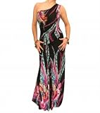 Blue Banana Black Vibrant Print One Shoulder Maxi Dress