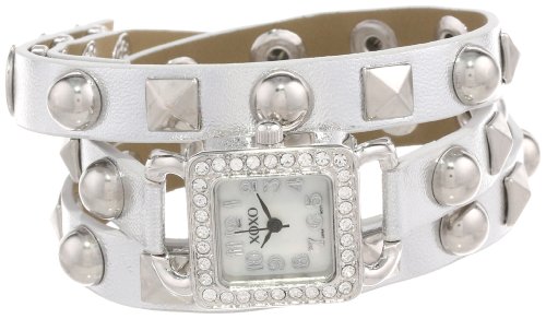 XOXO Women s XO5619 Silver Double Wrap Rhinestones Bezel Watch