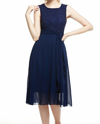 (ジアグー)Zeagoo ワンピース レディース ノースリーブ 結婚式 ドレス エレガント セレブ お呼ばれ 二次会 披露宴 レース ドッキング リボン付き フォーマルワンピース 6カラー