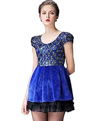 A-line Puff Sleeves General Print Lace Sequined Cocktail Short Polyester/Tulle Evening Dress/Prom Dress/Wedding Party Dress/Mini Dress 