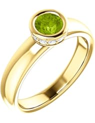 18K Yellow Gold 5.00mm Round Cut Peridot and Diamond Ring -- LIFETIME WARRANTY