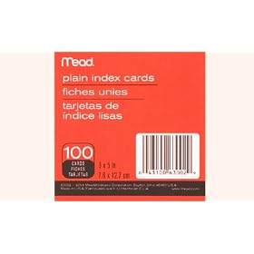 Mead Plain Index Cards, 3 X 5 Inches, 100 count (63002)
