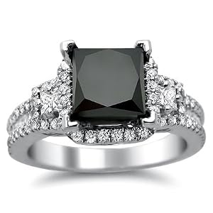 2.75ct Black Princess Cut Diamond Engagement Ring 18k White Gold