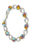 Sterling Silver Link Bracelet With Murano Millefiori Glass Hearts Cut Out Hearts