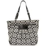 Coach Signature Pleated Gallery Tote Handbag Black/White Silver.
