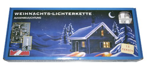 Hellum 640151 Lichterkette Riffelkerzen 15-teilig, wei&szlig;, Gesamtl&auml;nge 9,3 m, f&uuml;r Innen/Au&szlig;en