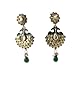 Designer Dangle Drop Earrings 1gm Gold Plated Peacock Green Polki