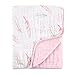 Hudson Baby Four Layer Muslin Tranquility Blanket, Pink Feather, 46 x 46 Inch