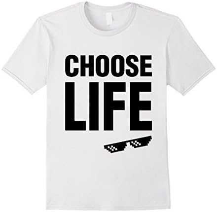 Men's Choose Thug Life, Deal With It Pixelated Sunglasses T-Shirt Medium White