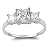 Three Stones Princess Cut Cubic Zirconia Ring Sterling Silver 925 (Sizes 4-12)