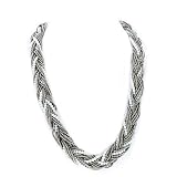 Silvertone Beaded Multi Layer Necklace with Strands of Pearls & Silvertone Clasp