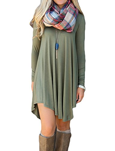 POSESHE Women s Long Sleeve V-Neck Casual Loose Fit T-Shirt Dress Army Green M