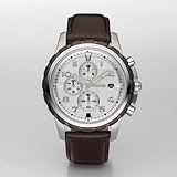 Fossil Men's FS4543 Brown Leather Strap Silver Analog Dial Chronograph Watch