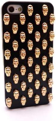 Handmade Punk 3D Skull Gold Skeleton Rivet Stud Studded Black Case Cover for iPhone 5 5S