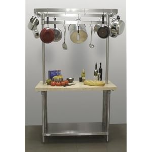 H2S-SCT-304MRE 48" Maple Top Chef Table & Pot Rack