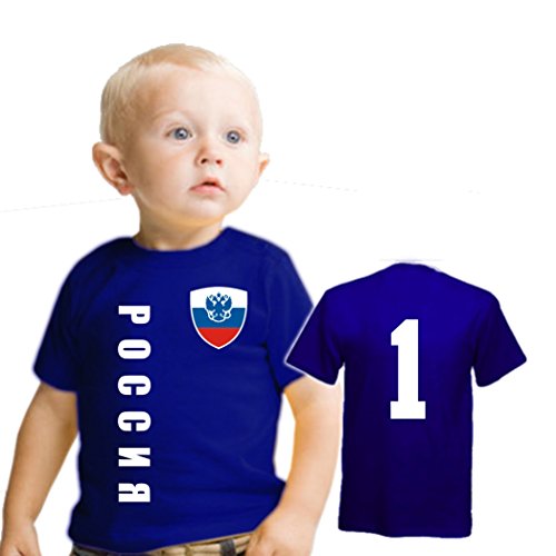 Russland BABY T-Shirt – Trikot Look – Gr. 56-98 – blau (6-12 Monate)