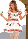 Sexy Adult Mexican Senorita Girl Lovely Lolita Festive Short Party Dress Fiesta Costume with Fun Maracas