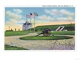 Old Fort Niagara, New York - View of the American, British, & French Flags Stretched Canvas Poster Print, 24x32