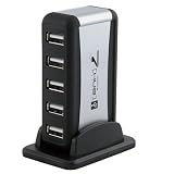 7 Port USB 2.0 Hub AC Adapter & USB Cable, Black/Silver